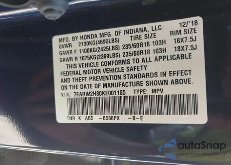 2019 Honda Cr-V Ex-L from USA, damaged, VIN 7FARW2H80KE001105